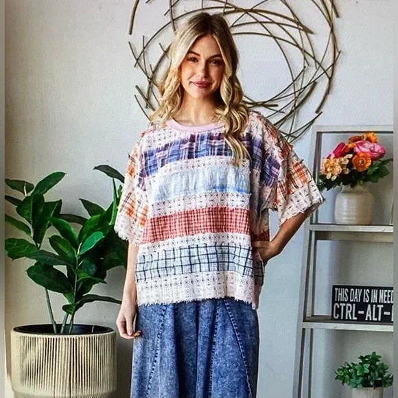 Oli & Hali Multicolor Patchwork Lace Top - Picture 2 of 7